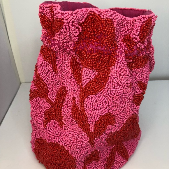 KATE SPADE X TARGET Beaded Classic Rose Drawstring Bucket Bag Pink Red NEW - Picture 4 of 17